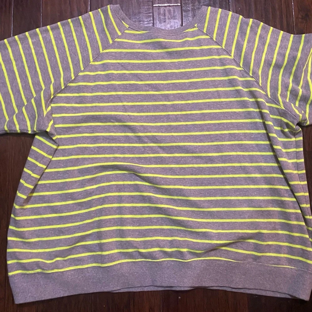 Torrid Gray and neon Yellow Striped round neck pullover sweatshirt - Picture 2 of 6